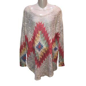 Luna Chic Womens Small White Geometric Sheer Long Sleeve Cover Up Sweater Size S